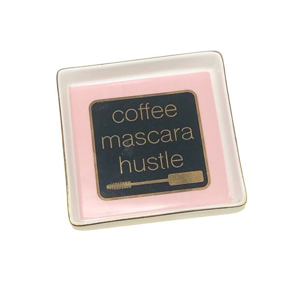 Coffee Mascara Hustle Pink Ceramic Ring Dish Jewelry Tray Francesca's - Picture 5 of 6